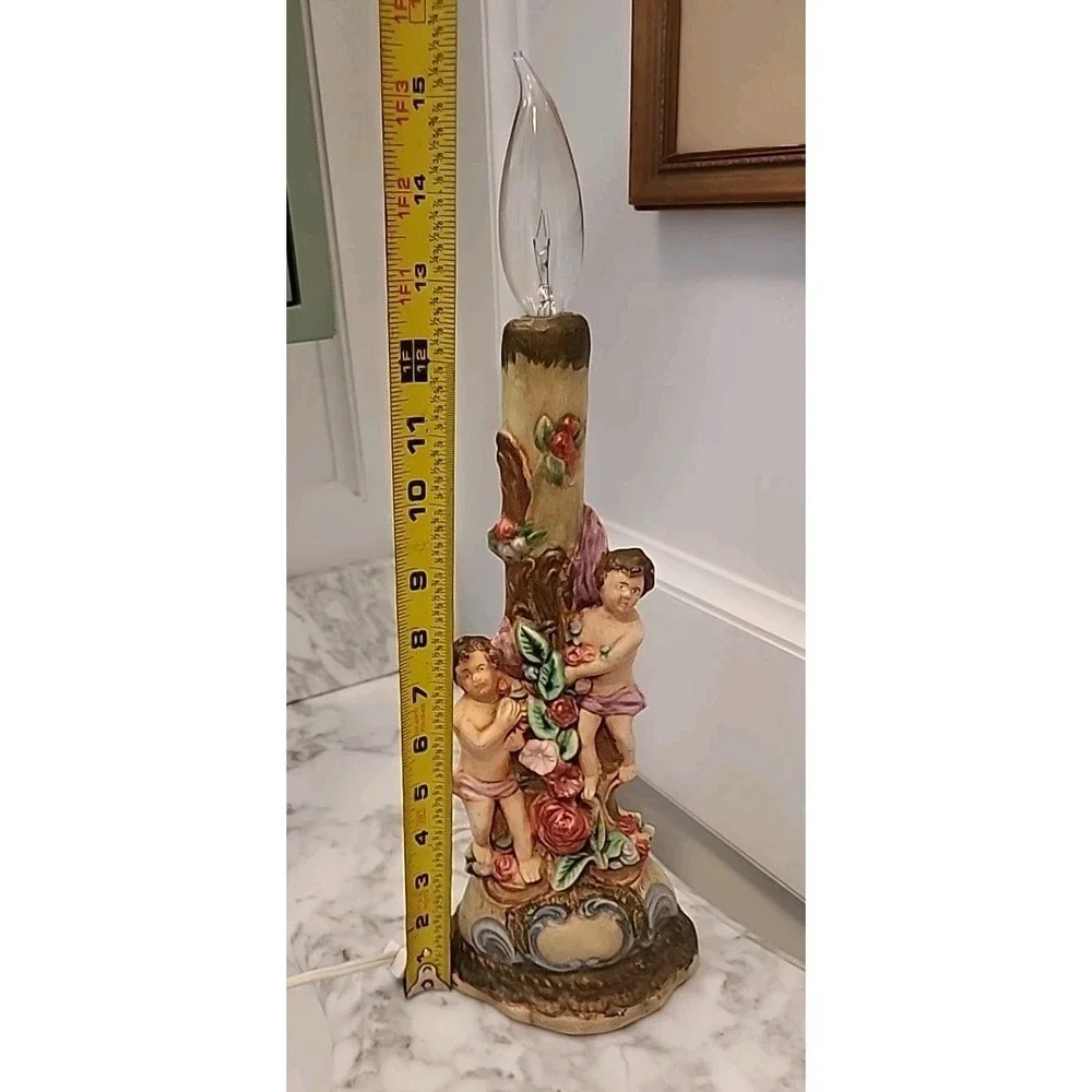 Vtg Capodimonte-style Cherub Candlestick Table Lamp Shade 17